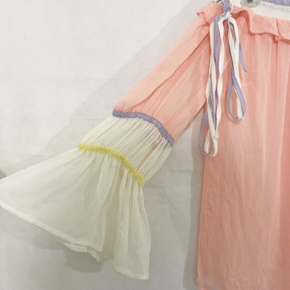 Lulumari Pink Sheer Off the Shoulder Flowy Top Peasant Fairy Whimsical - MEDIUM - Picture 3 of 7